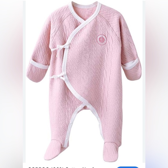 COBROO 100% Cotton Newborn Footie Pajama with Mittens and wrap closure NEW Pink - Picture 1 of 10